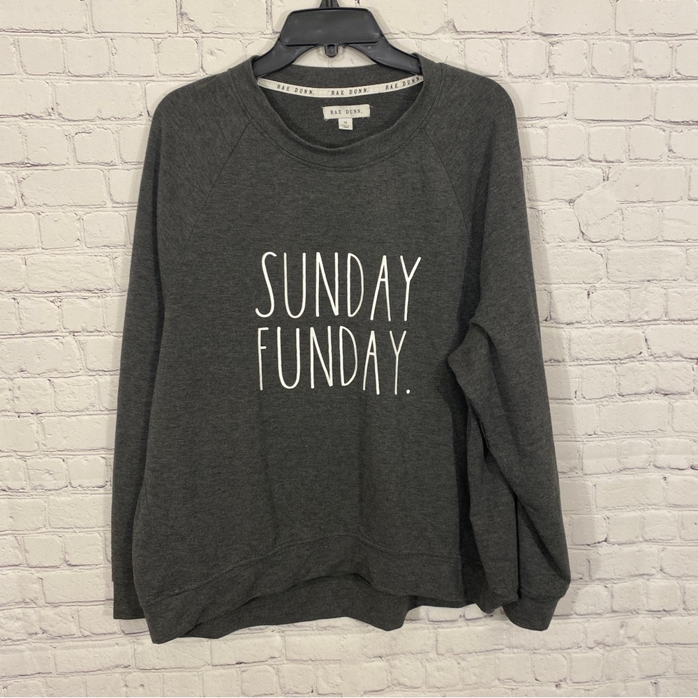 Rae Dunn Womens Sweatshirt 1X Gray Crew Neck Long Sleeve Sunday Funday